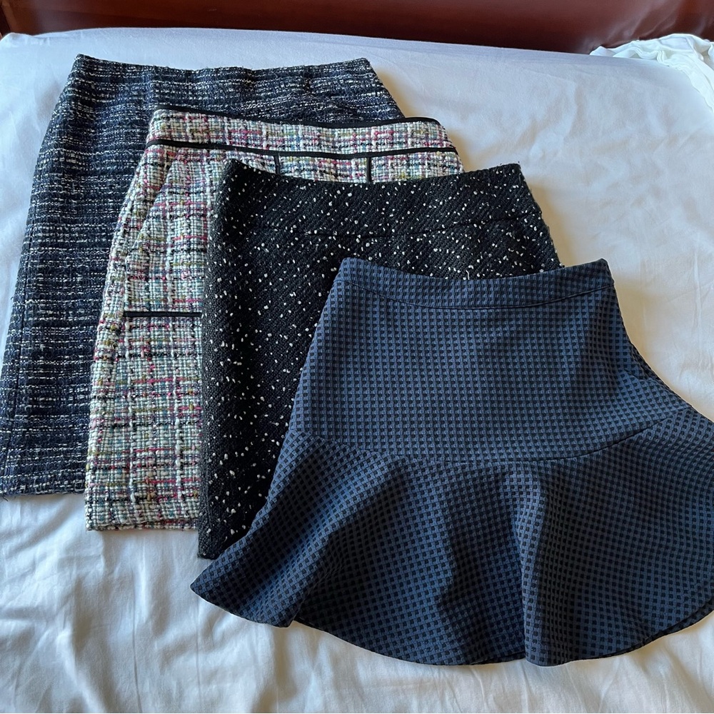 Lot of 4 skirts Loft Ann Taylor Limited Lush tweed aline pencil mini 0 petite XS
